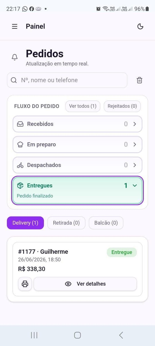 Cardápio digital do cliente